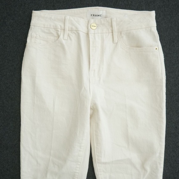 FRAME Le Crop Mini Boot Off White Denim Jeans Size 25 Raw Hem Cropped - Picture 2 of 11